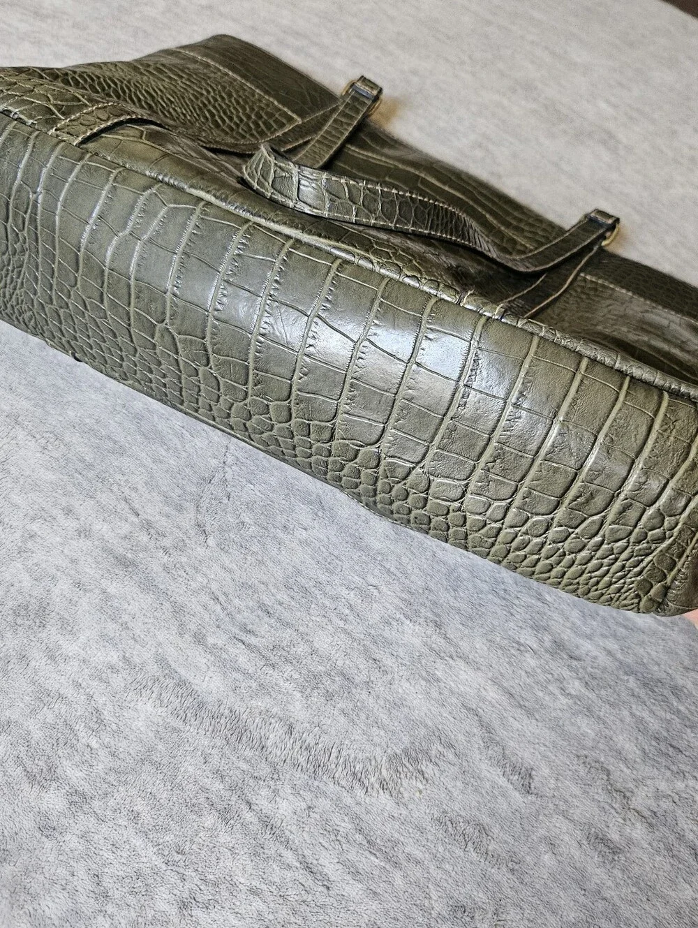 Worthington croc embossed olive green travel laptop bag